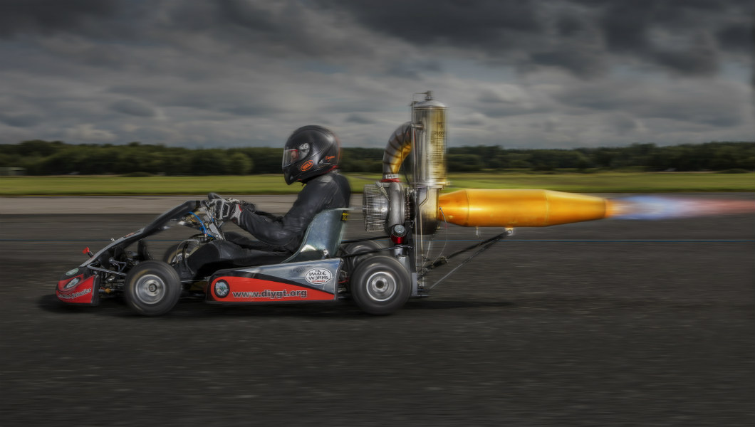 Check out this rocketing jet-propelled go-kart that can reach 112 mph!