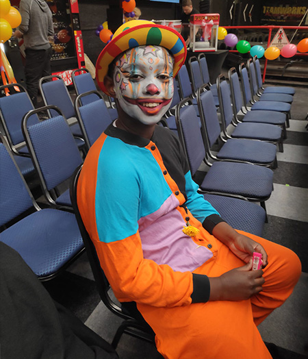 simeon dressed as clown