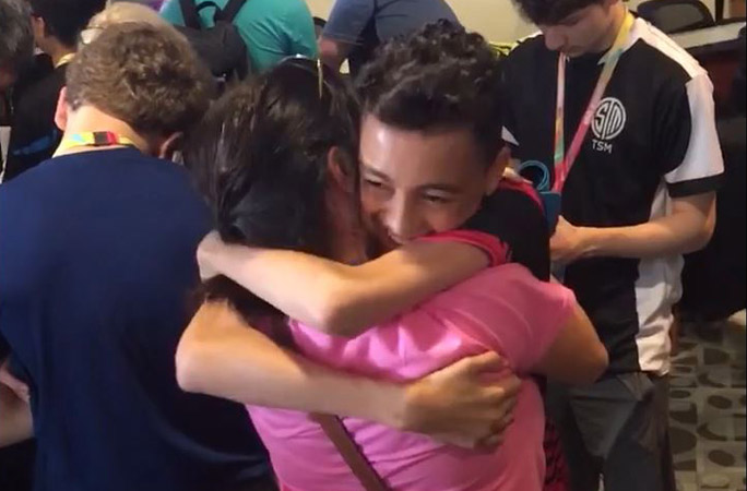 Jaden hugging his mum after winning second place