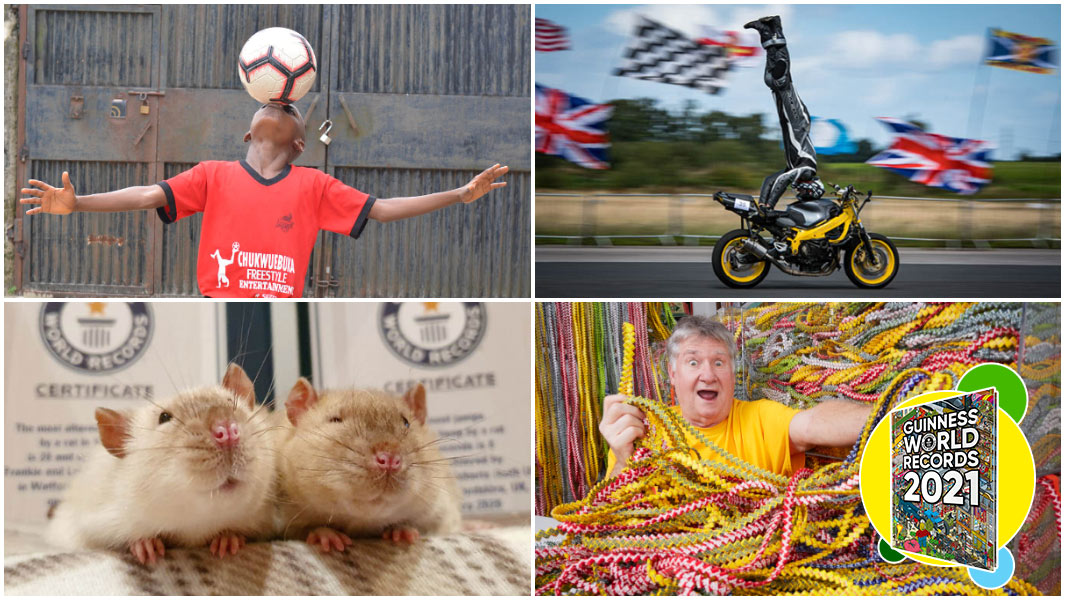 four images of rats motorbike headstand longest gum wrapper chain and amazing kid eche