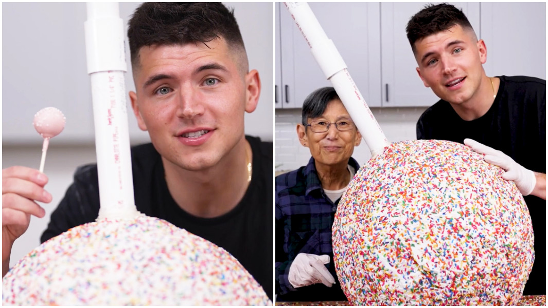split image of largest cake pop
