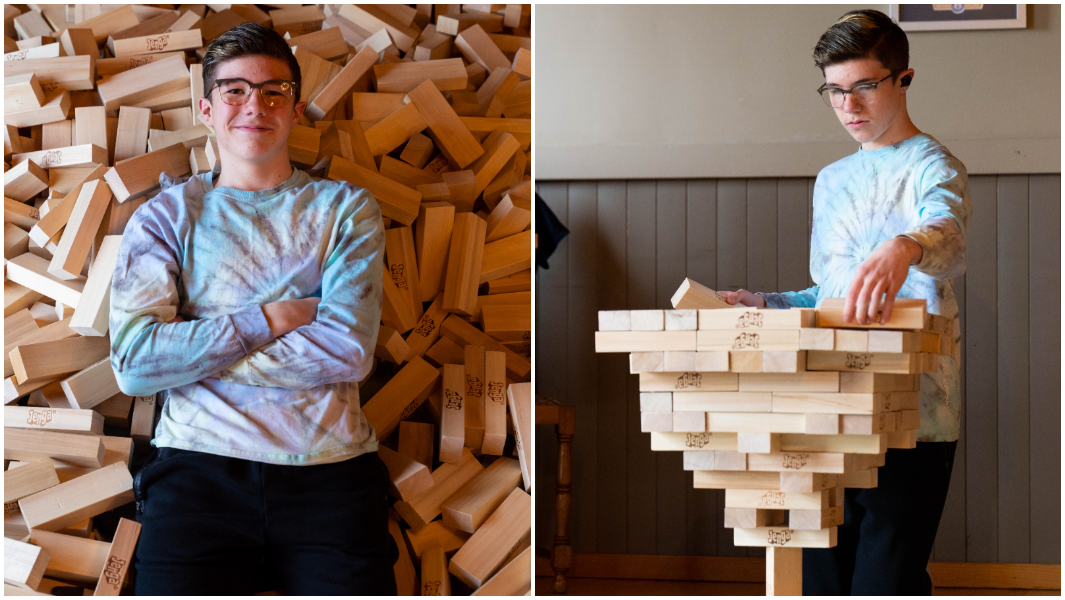 split-image-of-auldin-maxwell-laying-in-pile-of-jenga-blocks-and-stacking-jenga-blocks.jpg