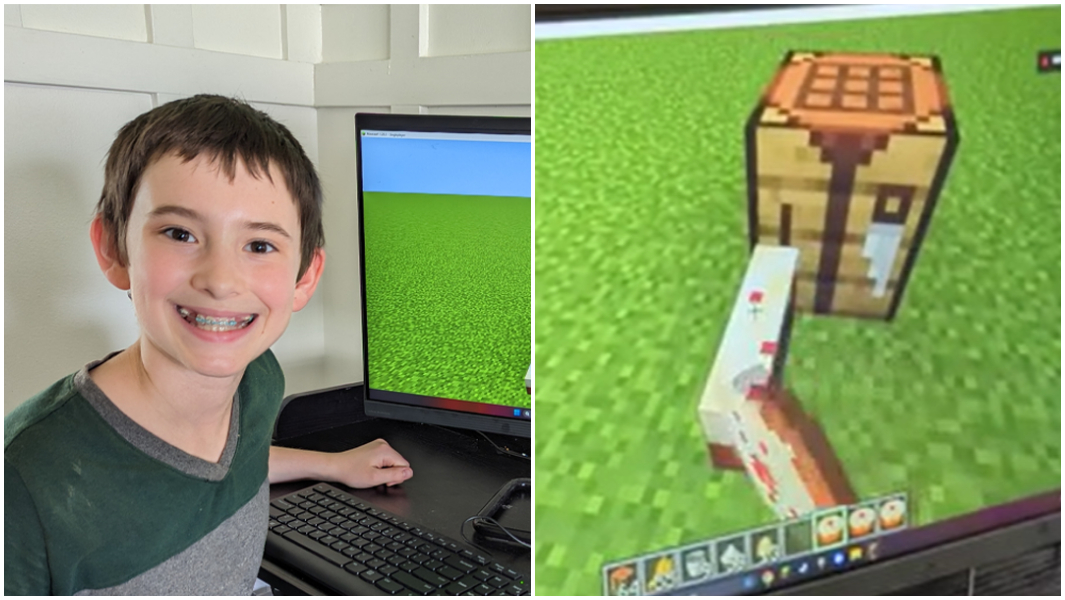 split image daniel smiling and minecraft game on pc