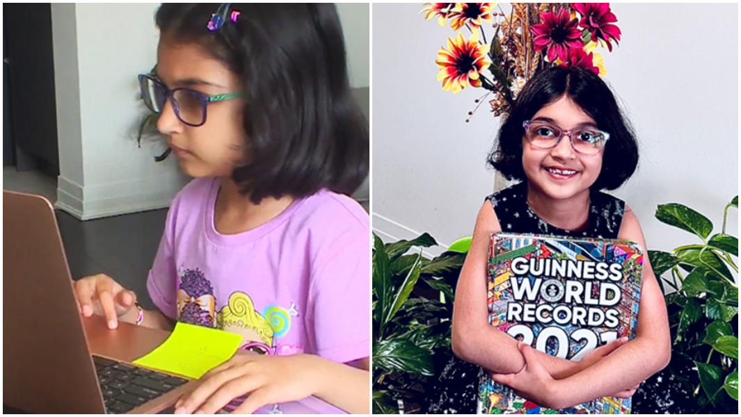split image simar working on laptop and holding gwr book
