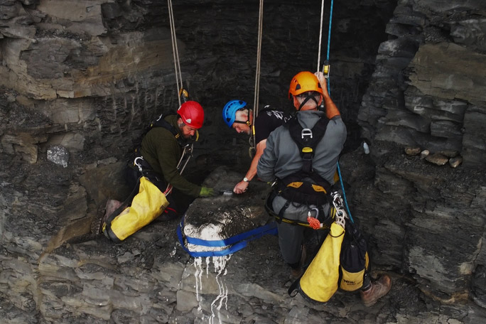 It took about three weeks to extract the Pliosaurus skull from the cliff