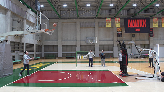 robot playing basketball