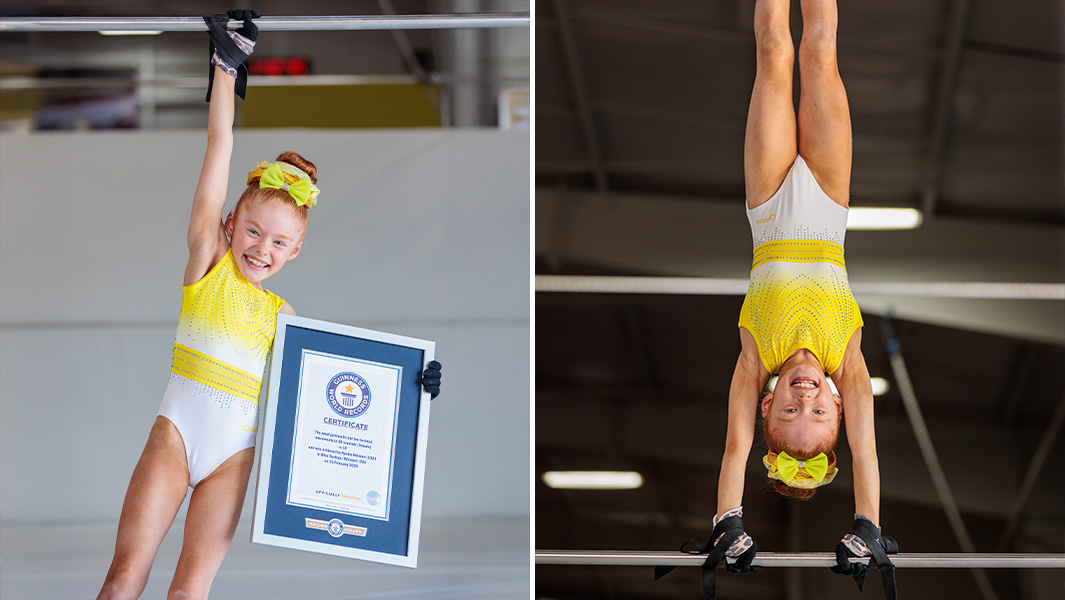 Kynlee split image with record certificate and upside down