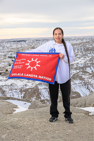 Reuben with Lakota flag