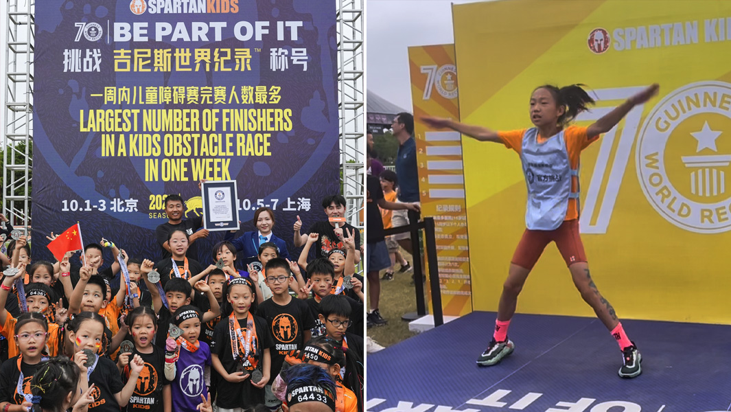 split image spartan kids girl jumping