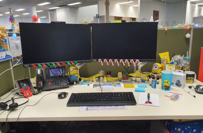Minion collection at work desk
