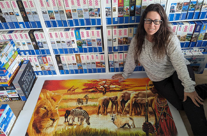 Liza with solved puzzle