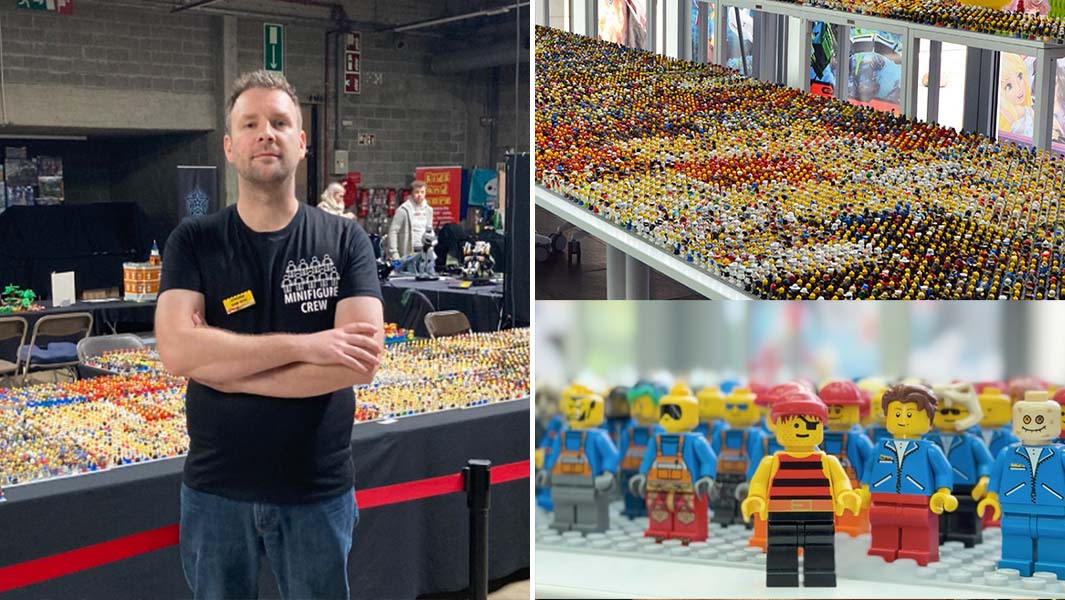 Split image Steven with full LEGO collection