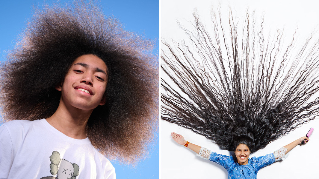 Split image largest afro and longest hair