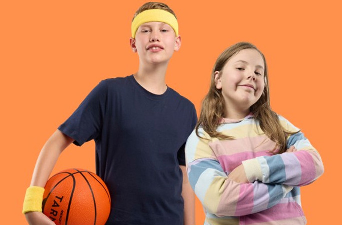 Boy and girl with basketball