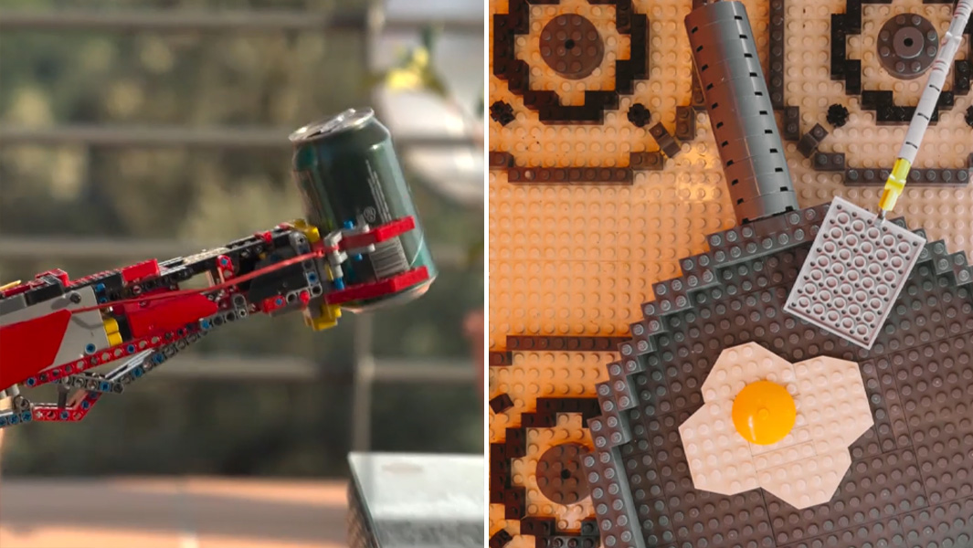 split image lego arm and stove