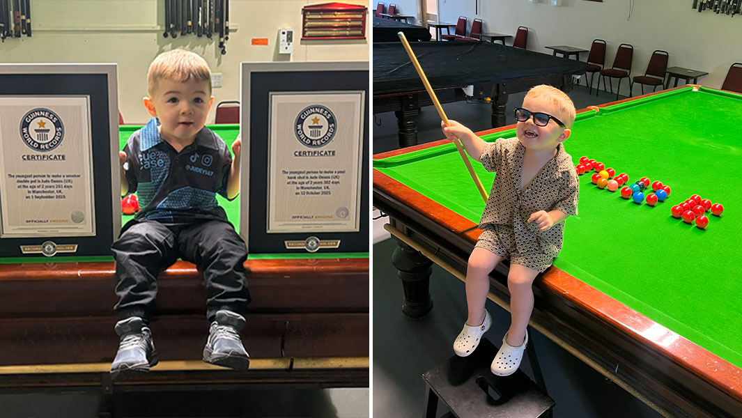 split image boy with certificates and pool
