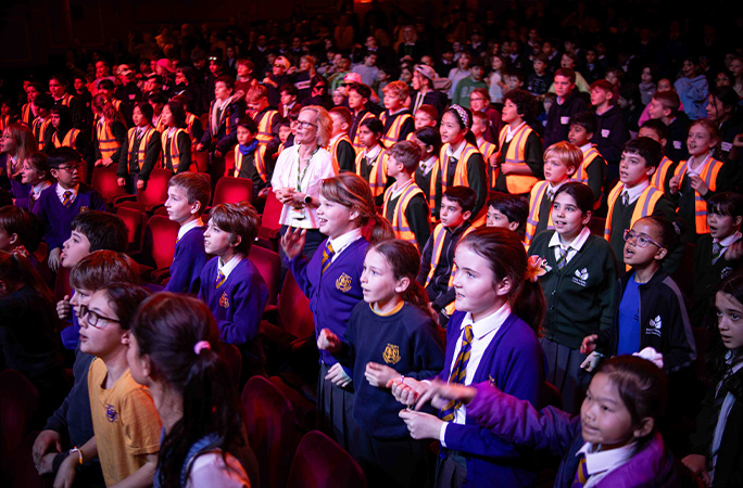 kids looking at stage