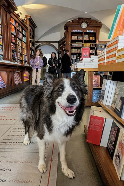 Leonard posing in oldest bookshop