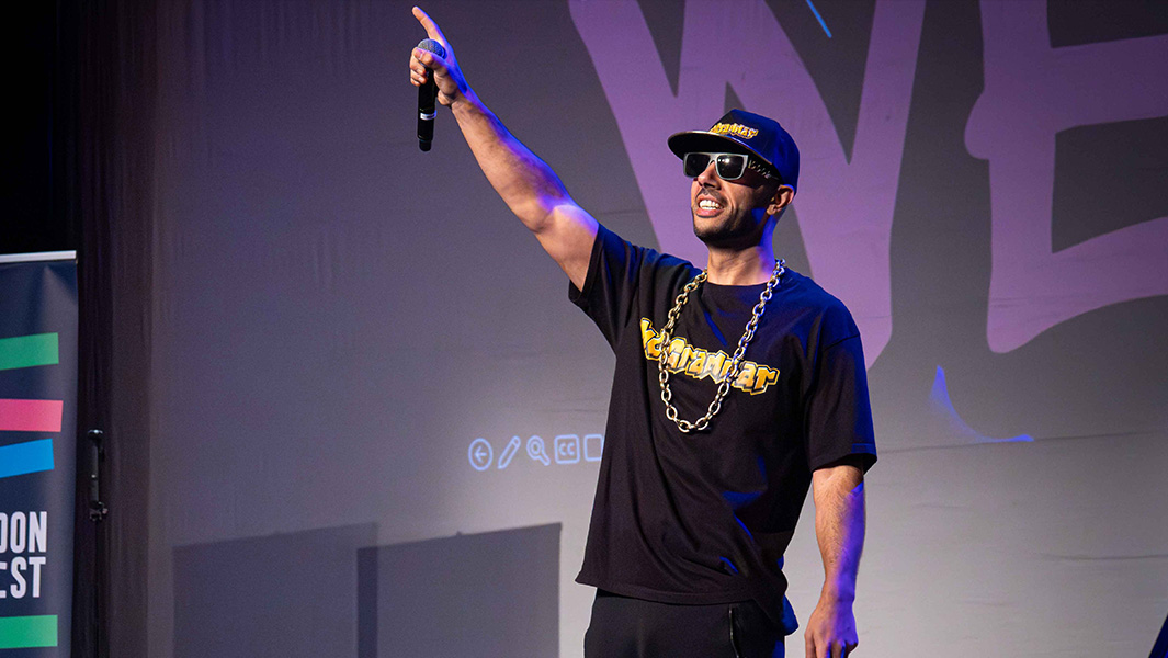 MC Grammar split image alone and with kid