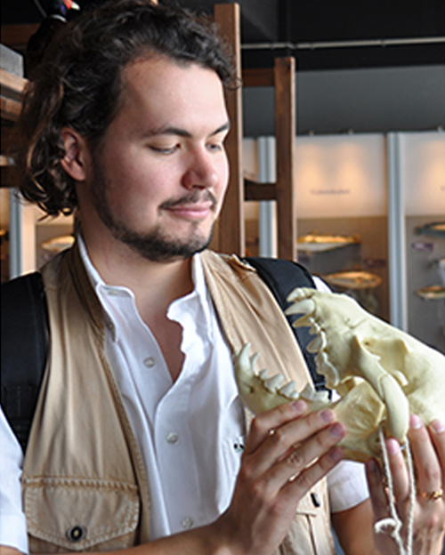 Jonas posing with skeleton