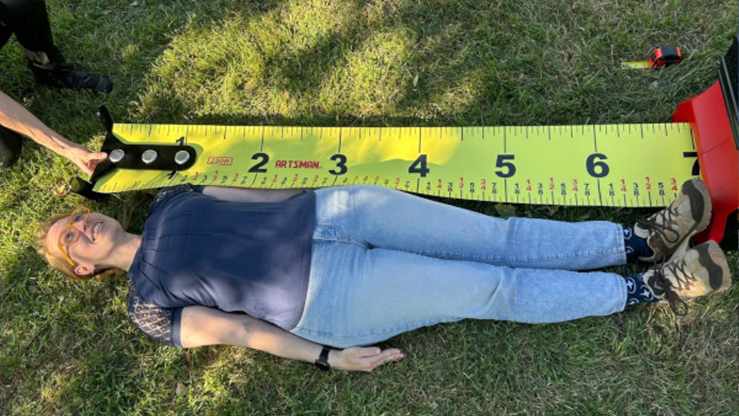 split image tape measure on grass
