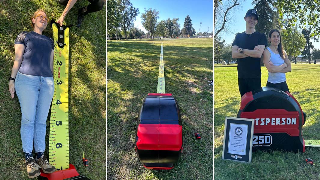 split image tape measure on grass