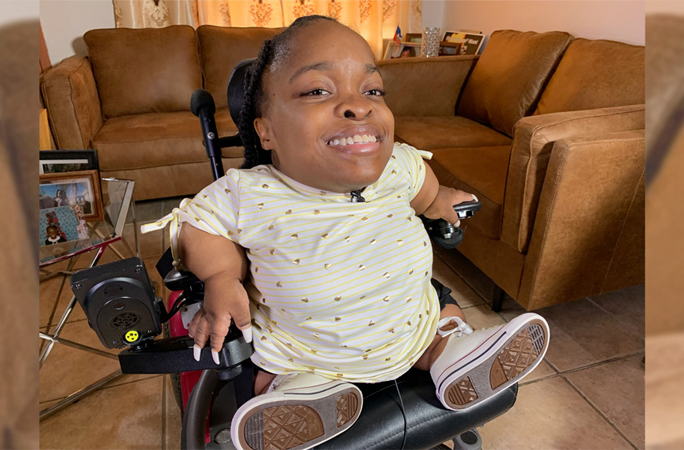 Wildine in wheelchair