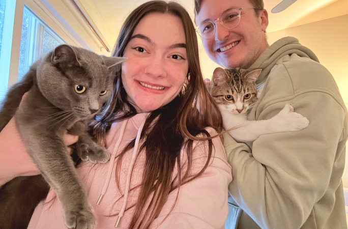 couple with two cats
