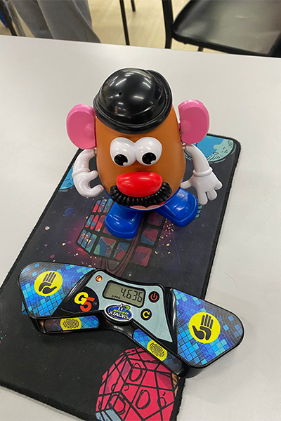 mr potato head with stopwatch