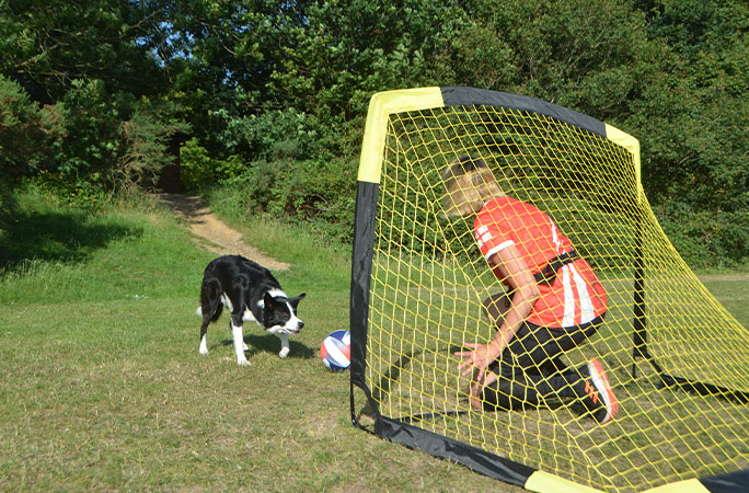 dog scoring past owner
