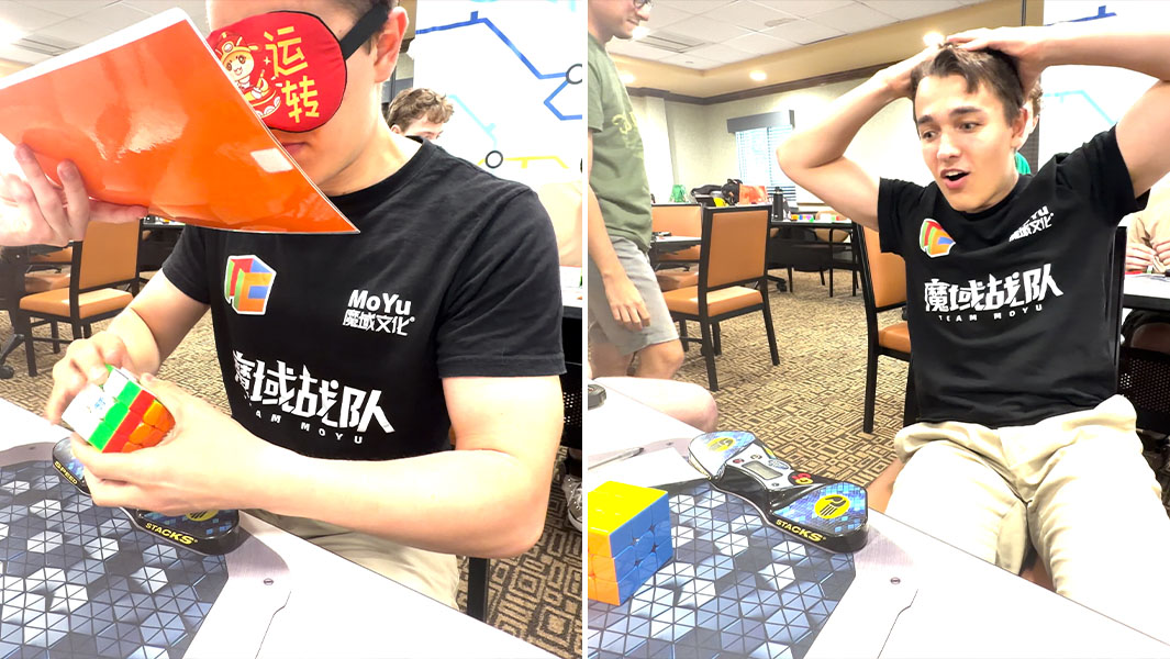 split header solving puzzle cube blindfolded and result