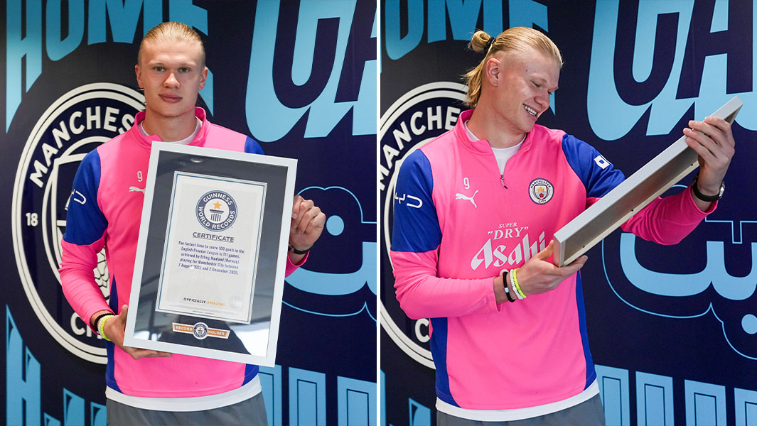 Erling showing and looking at record certificate