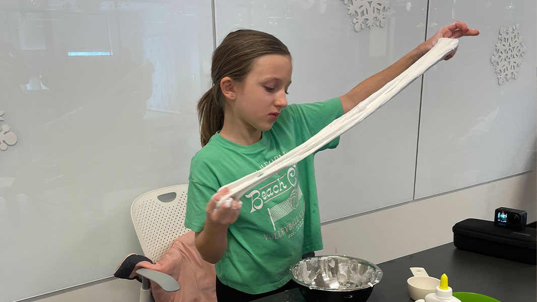 split image Madison creates and stretches slime