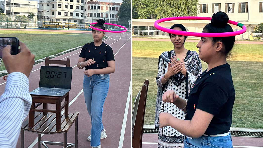 split image Praneet hula hooping on hair bun