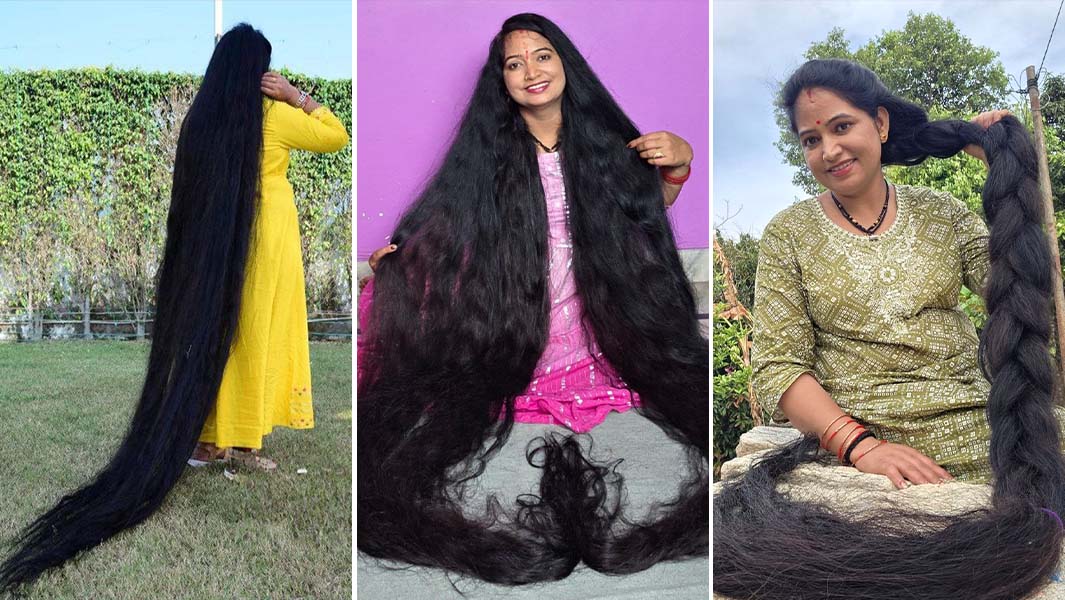 split image Renu showing long hair