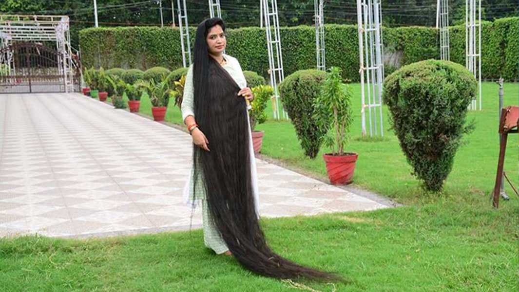 split image Renu showing long hair