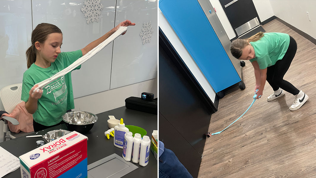 split image Madison creates and stretches slime