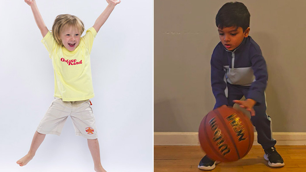 split image kid jumping kid playing basketball