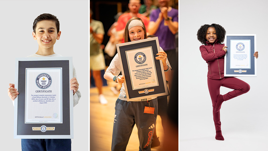 Noah, Bly and Phoenix holding their framed GWR certificates
