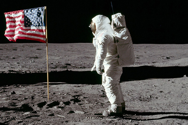 man standing on the moon