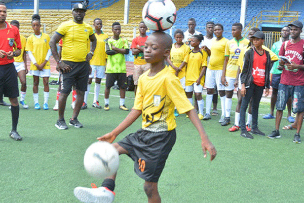 Boy playing football