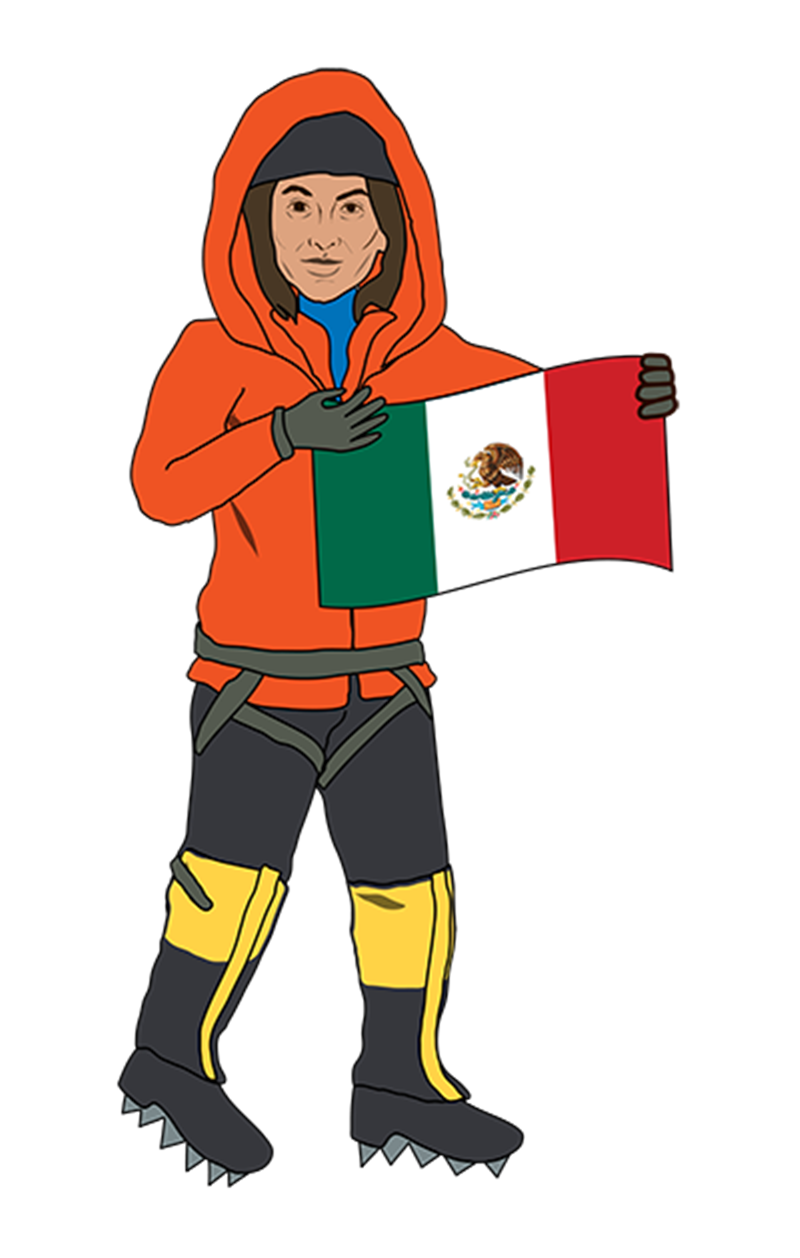 illustration of viridiana holding mexican flag