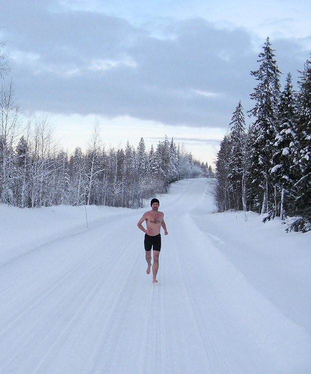 Wim Hof running barefoot in snow