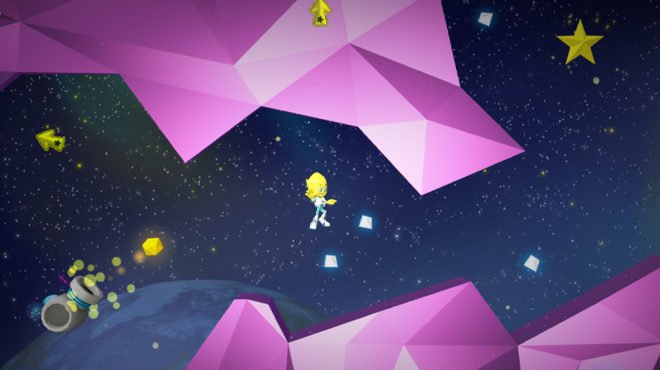 ally zing in a space maze with purple rocks