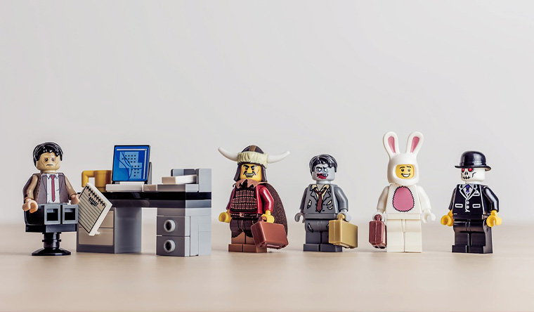 Assembled lego minifigures in different ouftits