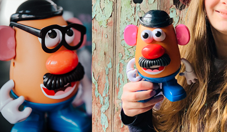 2 picture collage of mr potato head