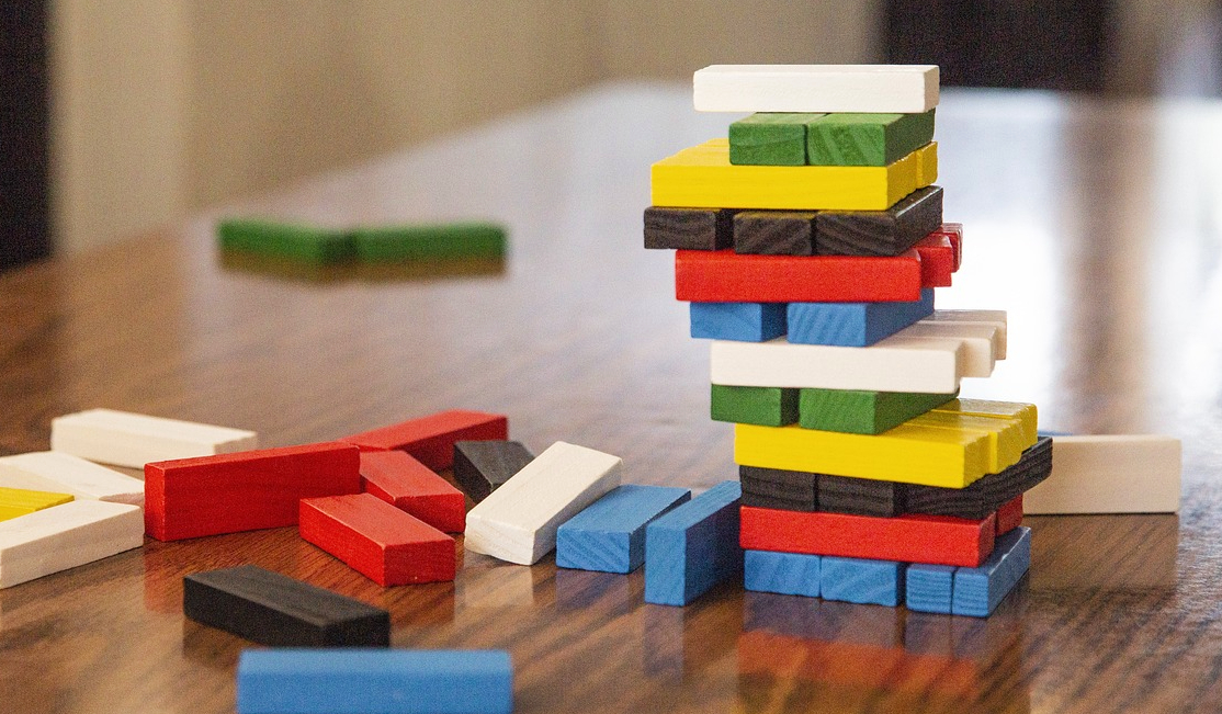 Jenga blocks stacked on the table