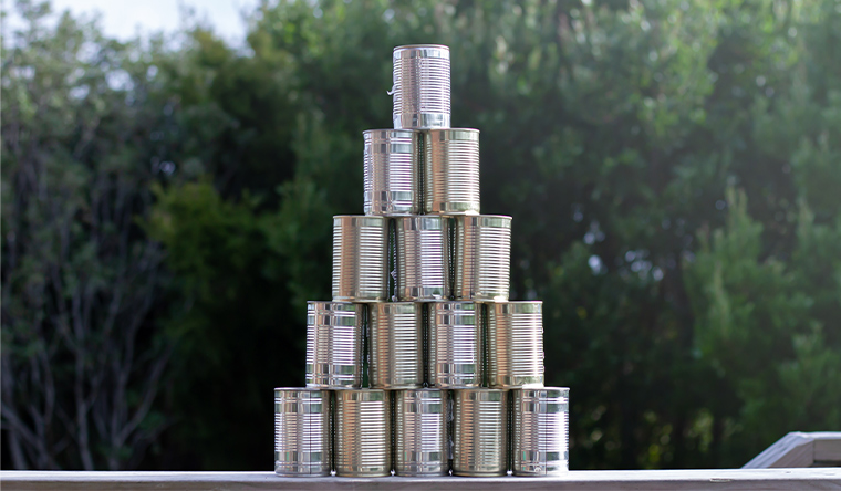 cans stacked on top of each other