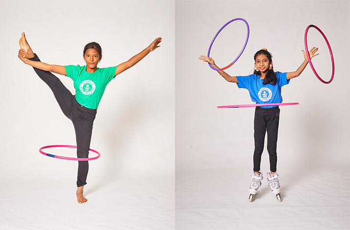 Bala and Mamathi with hula hoops