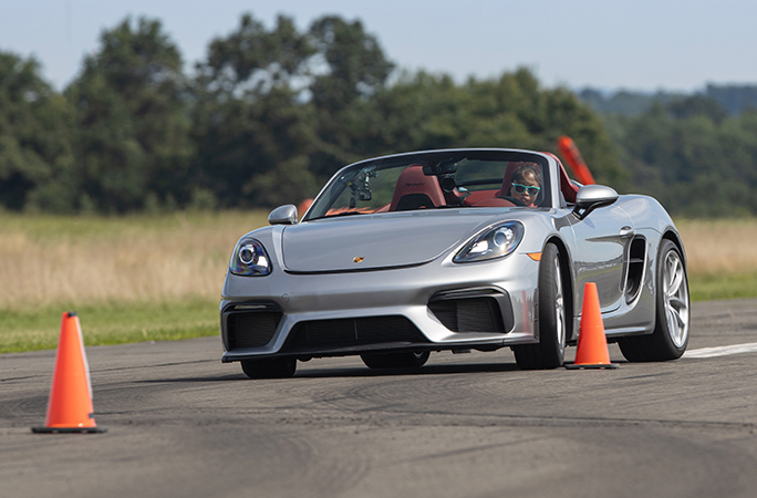 chloe doing an attempt in grey porsche